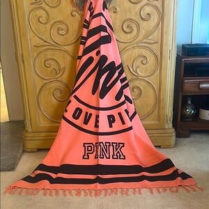 “Love Pink” Logo Blanket by Victoria’s Secret Coral & Black